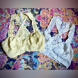 3 Free People Lace Bralettes TWO TONE GRAY, LIGHT YELLOW & WHITE size Small LOT